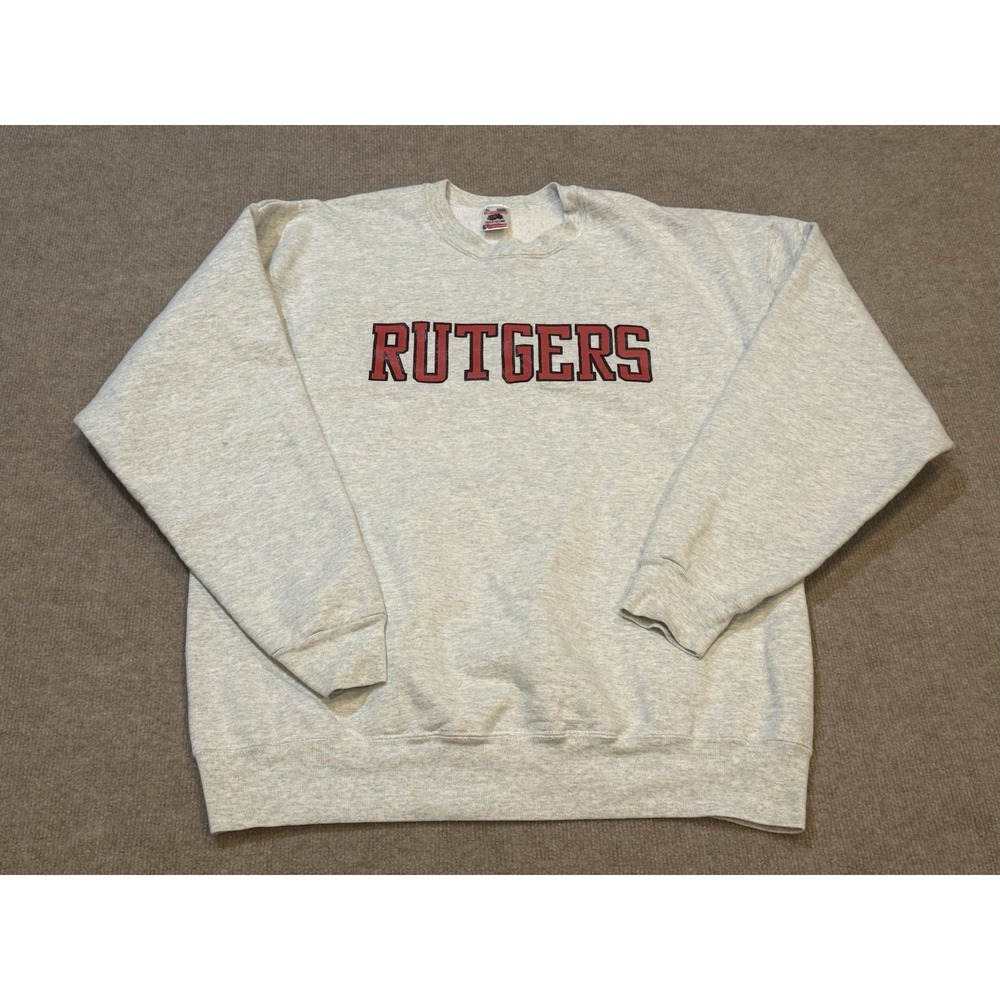 Vintage Rutgers 1990's Sweatshirt Fruit of The Loom Tag Pullover Gray XL - Picture 1 of 7